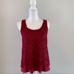 Anthropologie Sunday in Brooklyn Maroon Lace Tank